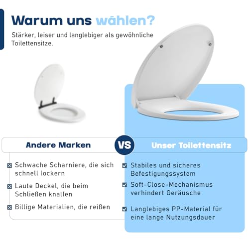 WC Sitz mit Absenkautomatik – Toilettendeckel O-Form & D-Form in Weiß und Schwarz – Klodeckel Softclose mit Familien Kindersitz Option (Weiß, Typ O WC-Sitz)