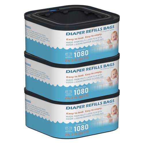 Jumbo+ Square Refills Disposal Bags Refill Compatible with Diaper Genie Classic Compact Premier and Select Pails Hold Up to 1080 Newborn-Sized Diapers Per Refill 3 Pack