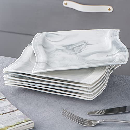 MALACASA serie Flora Vajillas de Porcelana Juego de Platos, Gris 6 Platos de Postre - Imagen 4
