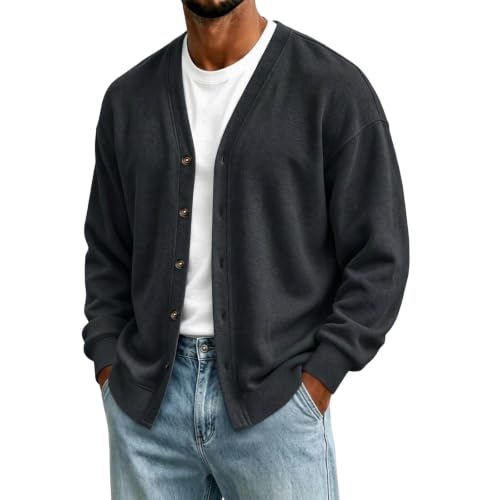 fartey Mens Cardigan V Neck Button Up Outwear Long Sleeve Ribbed Knit Coat - image 2