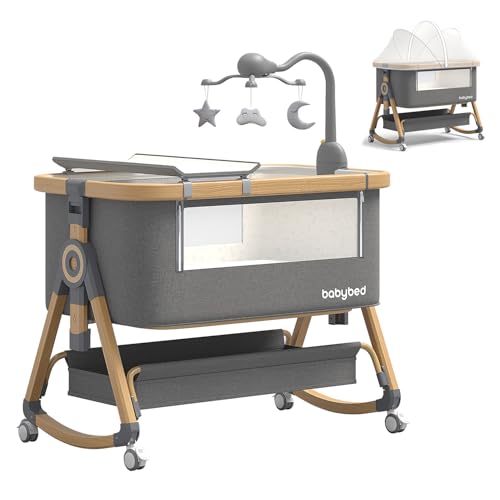 4 en 1 Cuna Plegable Para Bebe Regulables en Altura, 9 Accesorios| Móvil para cuna,Cambiador,Colchones,Mosquiteras,Estera,Ruedas Giratorias de 360°,Cesta de Almacenamiento,Almohada, Protector trenzado