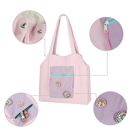 Aisi Corduroy Totes Bag Women Ladies Corduroy Shoulder Bag Cute Cartoon Embroidery Casual Shoulder Tote 5