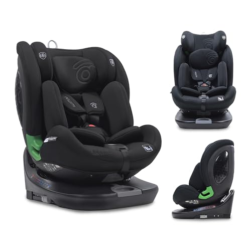 Asalvo AUSTEN 3 Silla de Auto i-Size (40-150 cm), Giratoria 360º con Reclinado, A Contramarcha y En Sentido de la Marcha, Con Isofix y Top Tether, Negro
