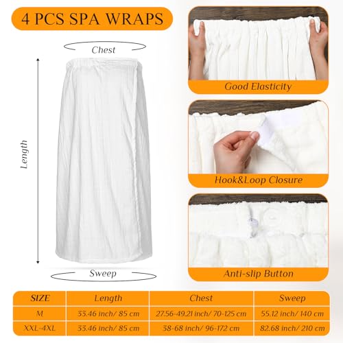 Tigeen 4 Pack Spa Towel Wraps for Women Adjustable Elastic Bath Robe Lightweight Shower Cover for Bath Shower(White,Xxl-4xl)2