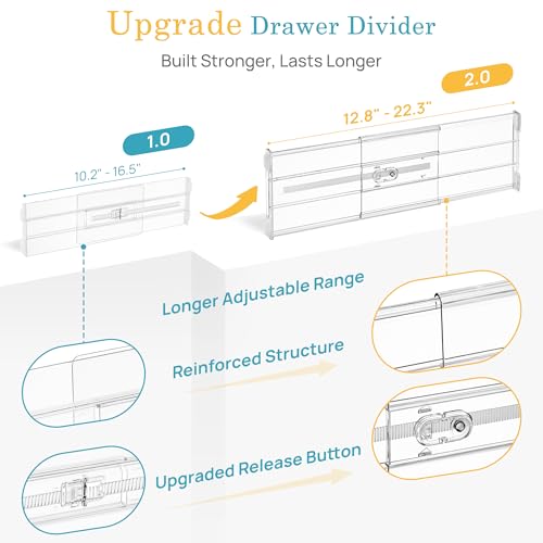 Image of Vtopmart 6 Pack 6 inch Tall Upgrade Drawer Dividers for Big and Deep Drawer, 12.8 inch-22.3 inch Adjustable Expandable Dresser Drawer Organizer, Clear Plastic Separators for Dresser, Baby Supplies, Kitchenware
