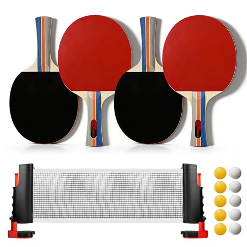 Set De Tennis De Table: 4 Raquettes De Tennis De Table + 1 Filet Rétractable + 10 Balles De Tennis De Table + 1 Sac De Transport, Set De Raquettes De...