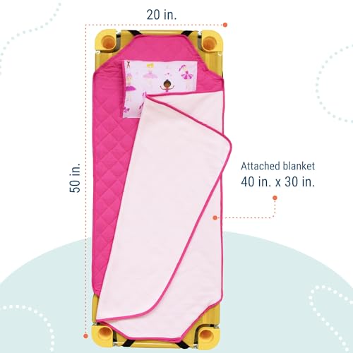 Image of Wildkin Modern Kids Nap Mat with Pillow for Girls - Soft & Cozy Cotton Blend, Elastic Straps, Toddler Sleep Mat for Daycare, Preschool, Kindergarten & Travel, Ages 3-7, Machine Washable - Ballerina