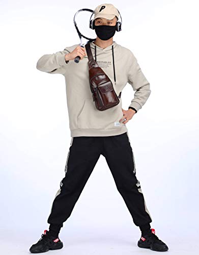 BULLCAPTAIN Mens Leather Crossbody Bag Shoulder Sling Bag Casual Daypacks Chest Bags for Travel Hiking Backpacks