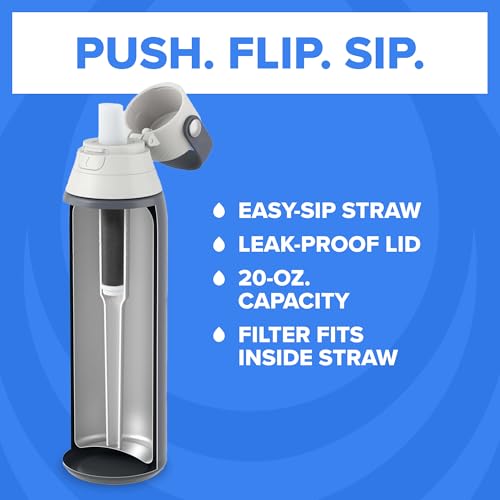 Image of Brita Stainless Steel Premium Filtering Water Bottle, BPA-Free, Reusable, Insulated, Replaces 300 Plastic Water Bottles, Filter Lasts 2 Months or 40 Gallons, Includes 1 Filter, Carbon - 20 oz