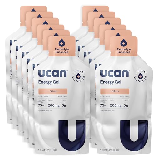 Image of UCAN Edge Energy Gel Shots, Citrus + Electrolyte (12, 2 Ounce Packets) for Running, Training, Workouts, Fitness, Cycling, Crossfit | Sugar-Free, Vegan, & Keto Friendly Energy