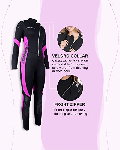 Seaskin Wetsuit Women 3Mm Neoprene Full Body Diving Suits Front Zip Wetsuit For Diving Snorkeling Surfing Swimming (Womens Black+Fuchsia, X-Small) #TOP3
