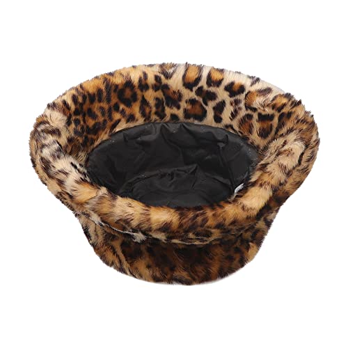 Fluffy Faux Fur Bucket Hat For Men Women, Vintage 1920'S Cloche Hats Bowler Hat Winter Warm Driving Cycling Camping Fisherman Cap Travel Fishing Headwear Head Warmer Leopard #TOP4