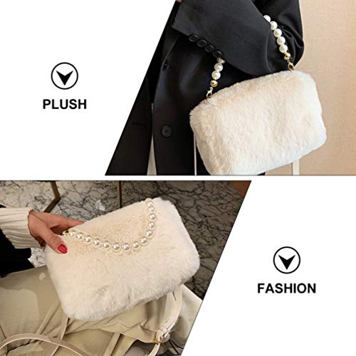 KESYOO Bolsa de Pelúcia Cross Body Bolsa de Pele Sintética Bolsa Embreagem Com Corrente de Pérola Bo