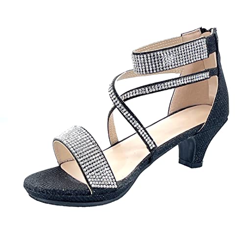 Image of ABSOLEX Girl's Toddler /Little Kid /Big Kid Cross Strappy Open Toe Rhinestone Dressy Low Heel Dress Up Pump Sandal