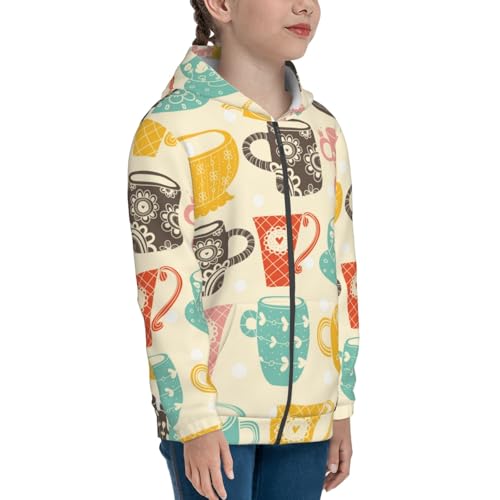 Vintage Cup Kid Hoodies Boys Zip Up Sweatshirts Girls Pullover with Pocket4