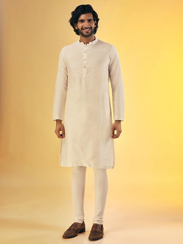 Image of KISAH Men Printed Kurta Jacket Set, Full Sleaves, Knee Length, Straight, Regular Fit, Mandarin Collar Ethnic Wear
