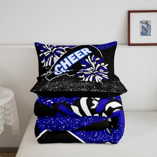Image of Feelyou Blue Cheer Comforter Set Dreamy Girly Gymnastic Sports Comforter for Kids Boys Girls Gymnastics Lovers Bedding Set Glitter Cheer Sports Duvet Set Room Decor Quilt Full Size Boys