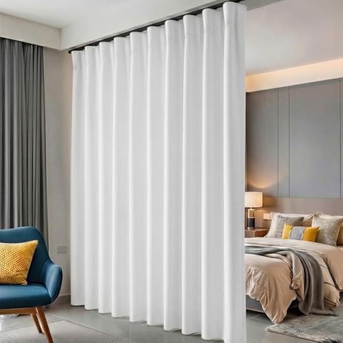 Image of hoeflife Room Divider Curtains Blackout Floor to Ceiling Curtain with Hook Wall Mount Sliding Door Curtains Ceiling Mount Extra Wide Curtain Wall Divider for Room Separation(Greyish White,W180xH96in)