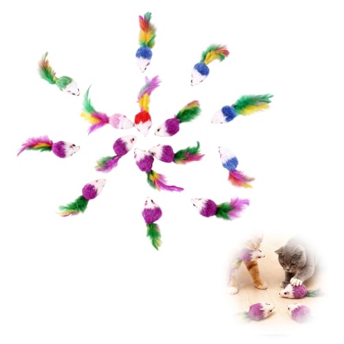 NUDVMUCH 15 Pièces Chat Souris Jouet Interieur, Souris et Plumes Amusants pour Animaux de Compagnie, Chaton Jouet Souris Plumes Pet pour Chat Chaton Animaux...