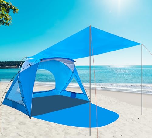 Image of Beach Tent, Portable Sun Shelter for 2/3/4/6-8 Person with UPF 50+ UV Protection, Easy Setup Waterproof Beach Shade Canopy Cabana for Family Outdoor and Picnics, Fishing with Carrying Bag