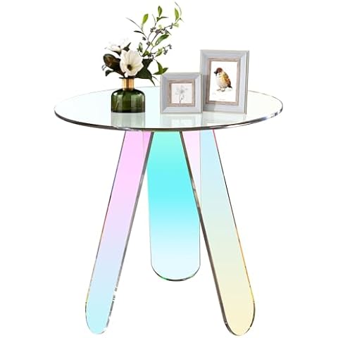 KSacry Round Side Table —Acrylic Iridescent Side Table,15.7" L X 15.7" W Circle Side Table, Small end Tables for Living Room, Bedroom Cover