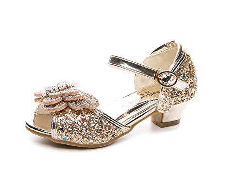 Little Girl's Sparkle Party Wedding Sandals Bow Strap Low Heels Princess Dress Shoes