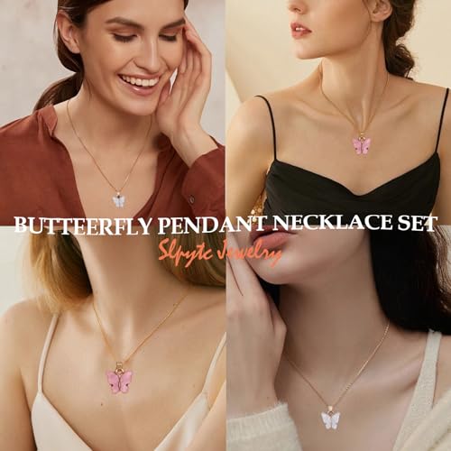 9Pcs Colorful Acrylic Butterfly Pendant Necklace Set for Women,Bohemian Adjustable Clavicle Chain Insect Animal Necklaces Dainty Friendship Lover Jewelry3