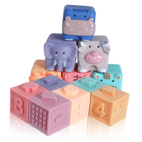 Animaux et chiffres colorés sur cubes souples pour éviter les chocs