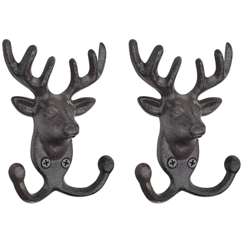 RIXIGOOD Rustic Deer Head Cast Iron Wall Hooks - Heavy