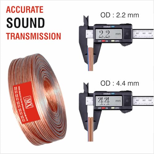 Image of MX High Performance Speaker Cable 50 Meter Coil 14 AWG Transparent Wire | Heavy Duty Audio Cable OD 2.2 x 4.4 mm | Speaker Wire for Home Theater, Hi-Fi & PA Systems