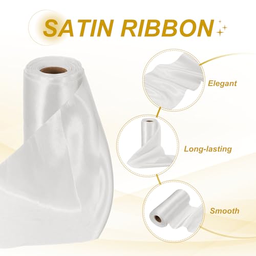 Ruban satiné large 15cm x 20m blanc en polyester face unique