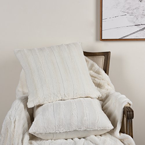 Cheer Collection Faux Fur Throw Pillows - Set of 2 Decorative Couch Pillows - 18" x 18" - White