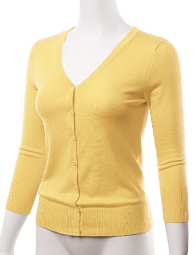 Eimin Women's 3/4 Sleeve V-Neck Button Down Stretch Knit Cardigan Sweater Babyyellow 3Xl #TOP1