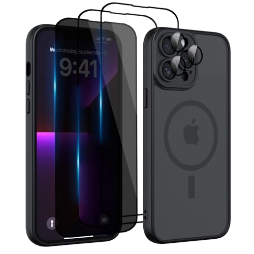 Nupcknn Magnétique Coque pour iPhone 14 Pro Max avec Magsafe avec 3 Verre Trempé [HD+HD+Confidentialité][Caméra de Protection complète] Coque Antichoc translucide Mat arrière Anti-Rayures