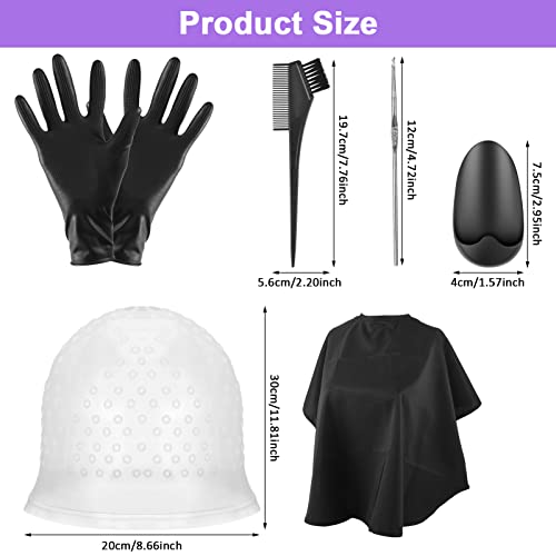 Friusate Hair Coloring Highlighting Cap, 6 Pieces Hair Highlighting Kit, Silicone Highlight Cap Pull Through Caps Hair Coloring Frosting Cap With Hook, Cape, Brush, Gloves And Ear Covers For Women Men #TOP1
