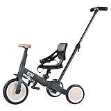 BTM 子供用三輪車 5in1新色 三輪車 押し棒付き ランニング 三輪車 自転車 おもちゃ 乗用玩具 おしゃれ 1歳-5歳 幼児用 プレゼント お祝い ギフト(灰色)