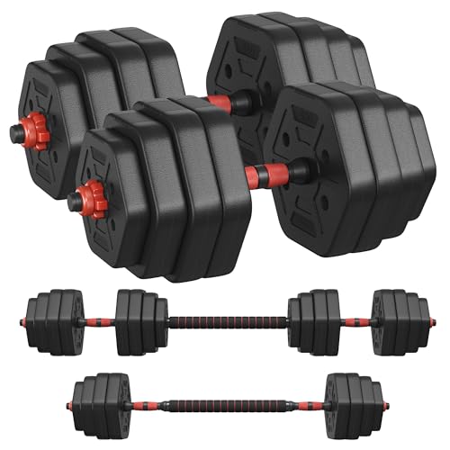 SONGMICS Set d’Haltères, Haltères avec Barre de Connexion, Hexagonales, 40 kg, pour l’Entraînement, la Musculation, l’Haltérophilie à Domicile ou en...