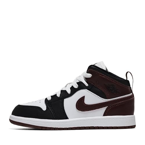 Nike Bambini Jordan 1 Mid Preschool Scarpe, Bianco/Nero/Pony scuro, 1.5 Little Kid