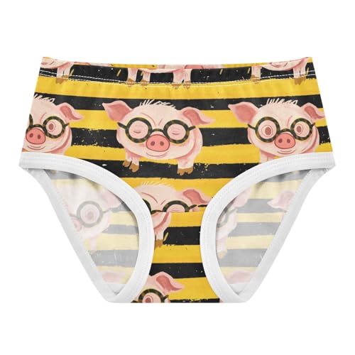 Wusikd Pink Piglets Glasses Girls' Underwear Cotton Yellow Stripes Girls Briefs Soft Toddler Underwear 2T