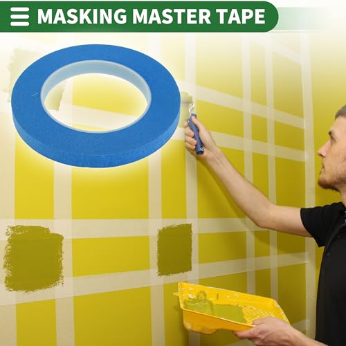 Image of Motoforti Universal Painters Tape Masking Master Tape 0.15cm /0.3cm /0.6cm /1.2cm /1.9cm x 55m Easy Removal Crepe Paper Blue 5 Pcs