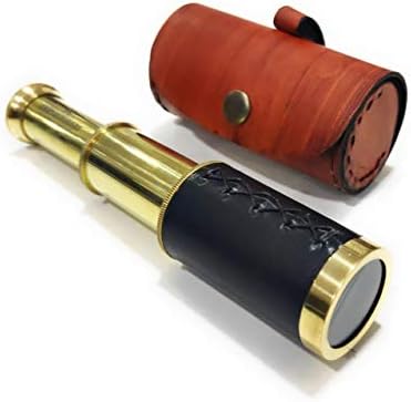 NauticalMart 6" Handheld Brass Spyglass Telescope with Cylindrical Leather Brown Bag - Pirate Navigation Functional Telescope - Nautical Collectibles