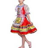 Girl Folk Dress Russian Ethnic Traditional Short Puff Sleeve Dance Performance Outfit Red