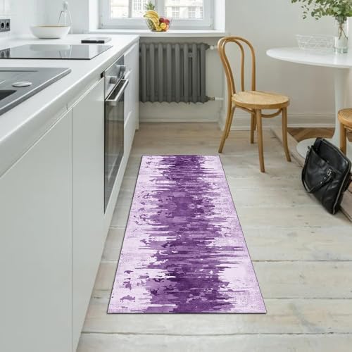 Alfombra de cocina lavable morada 50x450 cm abstracta para pasillo de casa 5