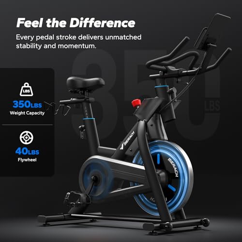 Image of Merach Magnetic Exercise Bike for Home Gym, Low Noise Stationary Bike with Soft Seat Cushion, Indoor Workout Bike with 350 lbs Weight Capacity, Spinning Bike with Self-Developed App, Tablet Mount