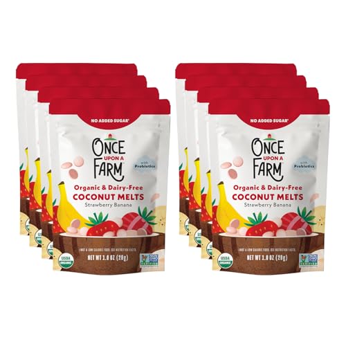 once upon a farm organic coconut melts with probiotics strawberry banana dairy free non gmo kosher 1 ounces pack of 8