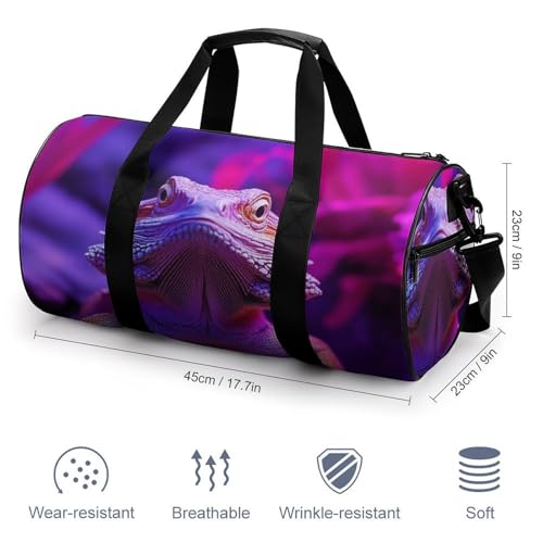Duffle Bag, Women's Cool Bearded Dragon Lizards Purple Portable Multi-functional Sports Gym Bag, Elegant Large Capacity Travel Luggage Bags with Detachable Strap2