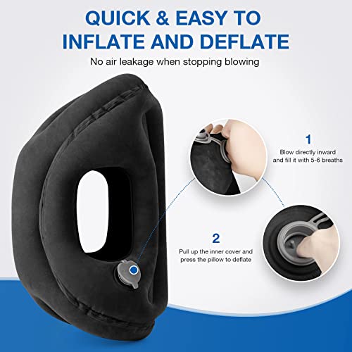 Maliton Inflatable Travel Pillow For Airplane Sleeping, Blow Up Travel Pillow For Long Flight,Napping Desk Pillow Comfortably Support Head, Inflatable Neck Pillow, Airplane Travel Essentials, Black #TOP3