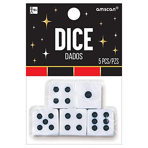 White Cube Playing Dice (4.12" x 2.87") - Pack of 5 - Classic Gaming & Entertainment Accessory - Ideal For Board Games & Casino Nights