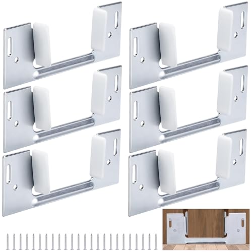 Nkiy Quen 6 Pack Jamb Mounted Pocket Door Guide Pocket Doors Bottom Guides Fit for 1-3/8 Inches Thick Replacement Pockets Door Floor Guide for Sliding Cabinet Closet Doors Repair