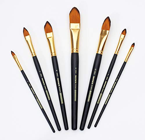 Image of Isomars Cat's Tongue Paint Brush Set - Set of 7 Artist Brushes for Acrylic, Watercolor, Oil & Blending Techniques - Ideal for Smooth Strokes, Detailing & Shading